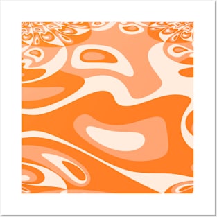 Go With the Flow - Retro 60's Groovy Abstract in Orange and Cream Posters and Art